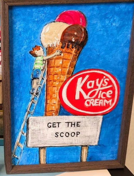 Original framed acrylic "Get the Scoop"