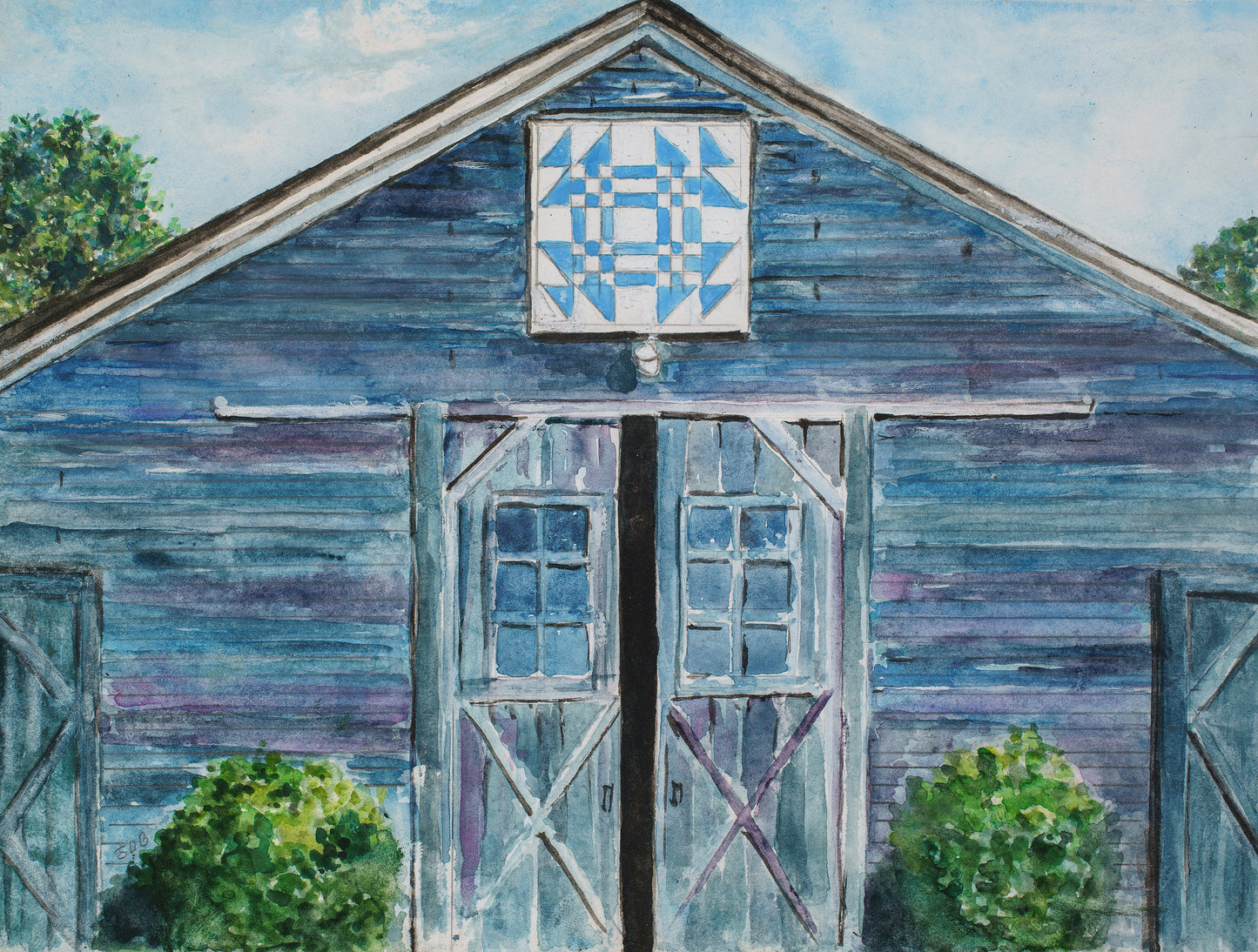 "Blue Quilt" 8x10 print or A2 card