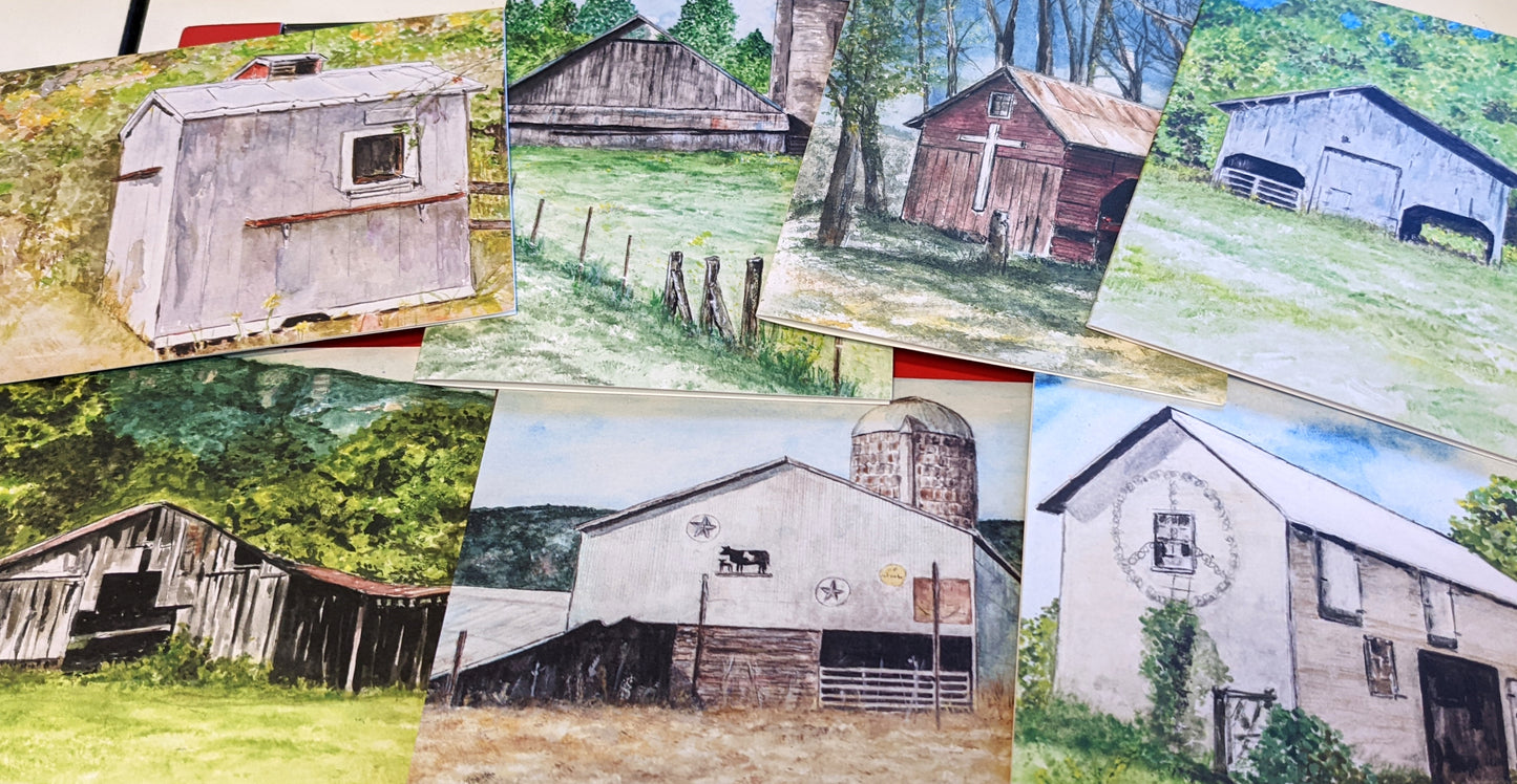 Barn Note Card Set - "Grays and Whites" Pk/7