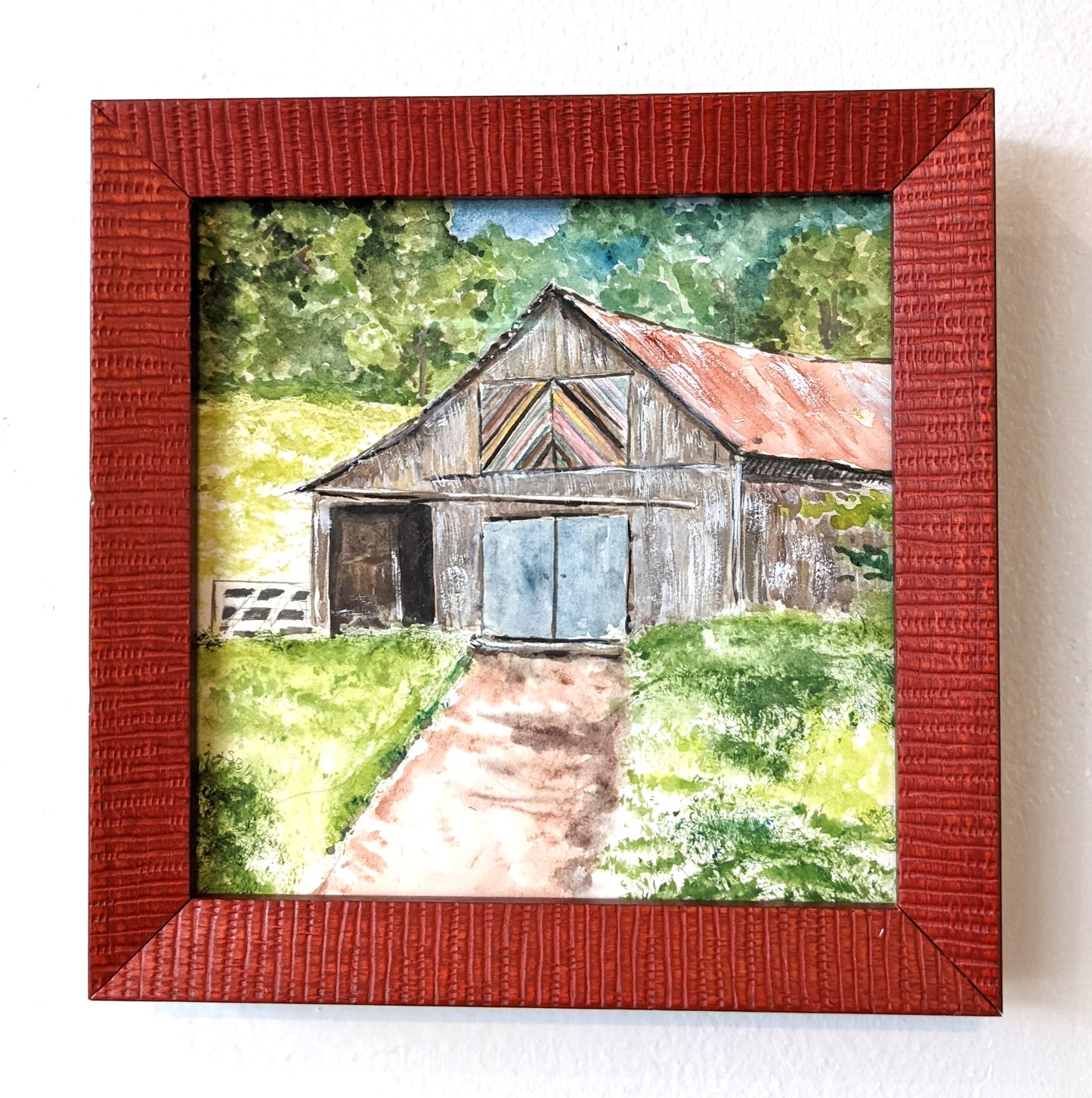 Original framed watercolor "Criss Cross Barn"