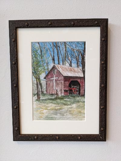 Original framed watercolor "Blessed Barn"