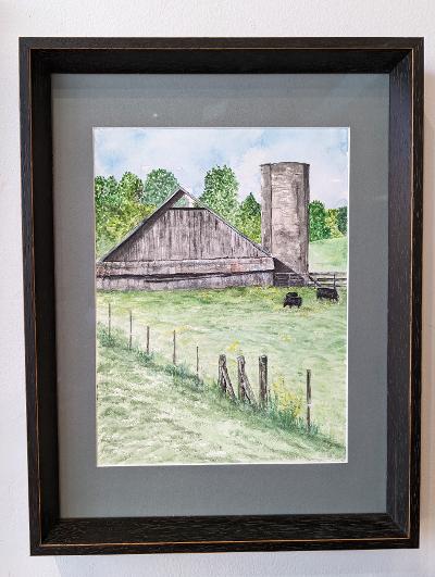 Original framed watercolor "Triangle Barn"