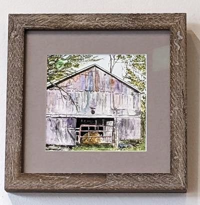 Original framed watercolor "Haybale Haven"