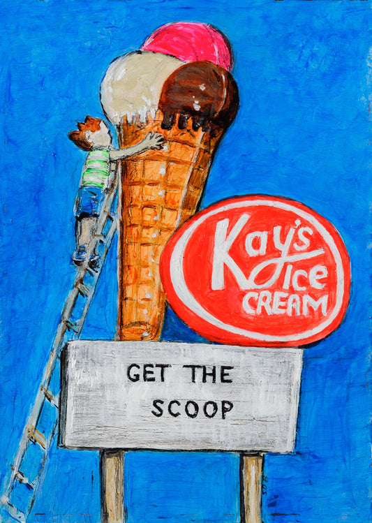 Original framed acrylic "Get the Scoop"