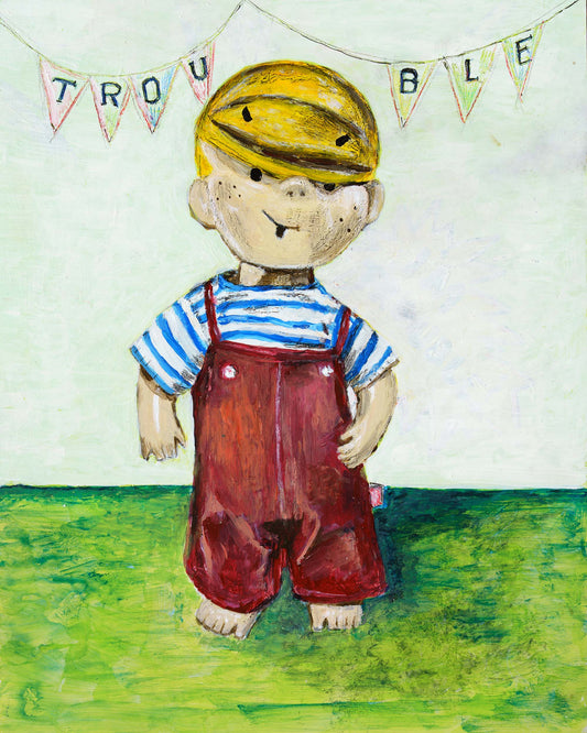 Original framed acrylic "Trouble Party of One"