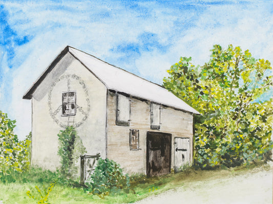 Original framed watercolor Peaceful Barn