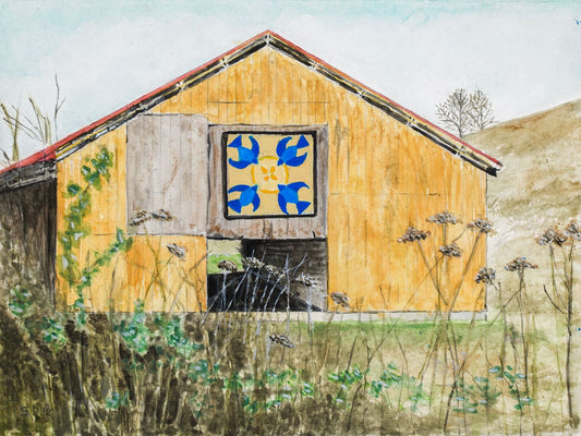 Original framed watercolor Bluebird Barn