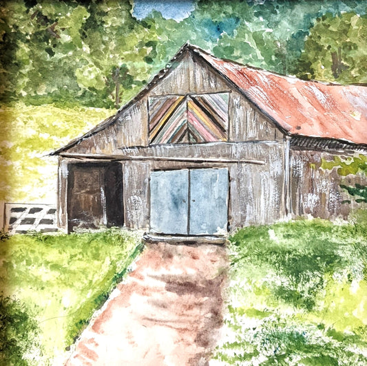 Original framed watercolor Criss Cross Barn