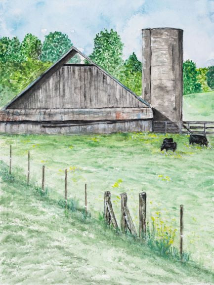 Original framed watercolor Triangle Barn